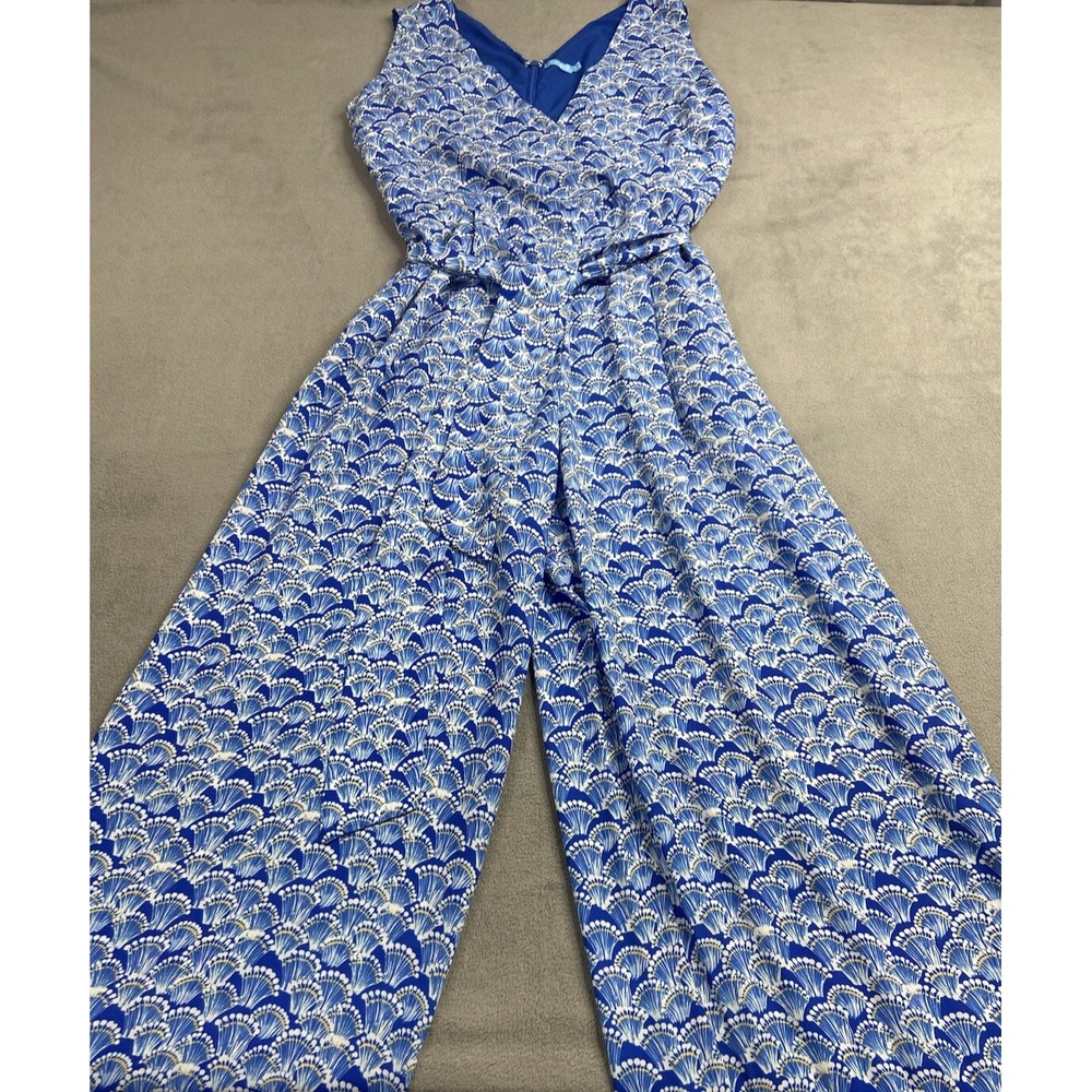 J Mclaughlin Jumpsuit‎ Womens 2 Blue Shell Hermione Tropical Resort Wide Leg